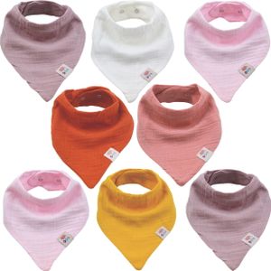 Baby 8 Stück Musselin Dreieckstücher Halstuch unisex aus Baumwolle mit verstellbaren Druckknöpfen Spucktuch Lätzchen für Kleinkinder Mädchen Set