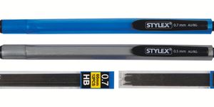 Stylex Druckbleistifte - 2 Stück - HB - mit Radiergummi - je 12 Ersatzminen