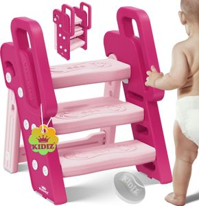KIDIZ® Tritthocker für Kinder Trittleiter Klappbar mit 3 Stufen | Faltbarer Lern-Turm ab 18 Monaten bis 6 Jahren | Robust | Sicherer & Stabiler Trittschemel | Höhenverstellbar Rutschfest