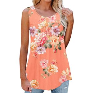 Damen Plissiertes T-Shirt Bohemian Blume Print Weste Lässig,Farbe:2#,Größe:5XL