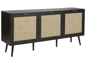 BELIANI Sideboard Schwarz / Beige Rattan 3 Türen 150 x 40 x 71 cm Modernes Design Wiener Geflecht Rattangeflecht für Wohnzimmer Schlafzimmer