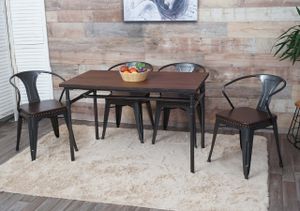 Jedálenský set HWC-H10, 4x jedálenské stoličky jedálenský stôl, jilmové drevoIndustrial Gastronomy ~ hnedá