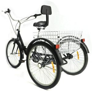 24" 3 Rad Fahrrad Dreirad 7-Gang Faltbar Tricycle Schwarz Einstellbare Fahrzeughöhe Fahrräder mit Korb für Erwachsene Outdoor Sports City Freizeit Reisen