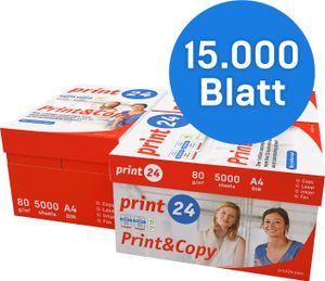 print24 Druckerpapier Kopierpapier 15000 Blatt 30 x 500 A4 80g Premium Weiß PEFC