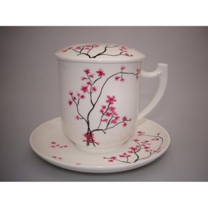 Teetasse mit Teesieb CHERRY BLOSSOM 380ml weiß rosa Porzellan TeaLogic