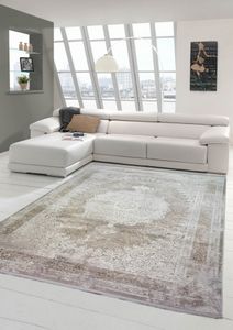 Wollteppich Wohnzimmerteppich mit orientalischem Muster in creme beige Größe - 80x150 cm