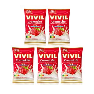 Vivil Creme Life truskawkowe cukierki owocowe bez cukru 90g opakowanie 5 sztuk