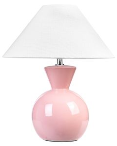 BELIANI Tischlampe Rosa Keramik Glänzend Sockel Stoffschirm Nachttischlampe Schreibtischlampe Modernes Design