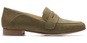 Clarks Pure Iris grün khaki Leder Damen Mokassins 36