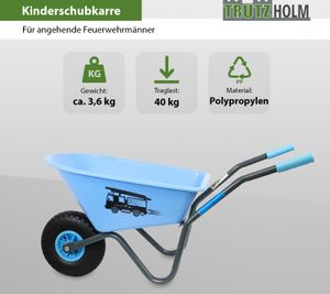 Kinderschubkarre blau Feuerwehr Schiebkarre Metallschubkarre Gartenkarre