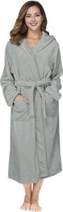 Damen-Bademantel mit Kapuze aus Flanell, Plüsch, lang, Spa-Bademantel mit Taschen am Bund, weich, flauschig, Bademantel mit Kapuze zum Entspannen