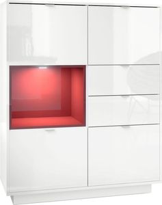 Vladon Highboard Sideboard Metro,  Germany, Korpus in Weiß Hochglanz / Fronten in Weiß Hochglanz mit Einsatz in Bordeaux Hochglanz, inkl. LED Beleuchtung