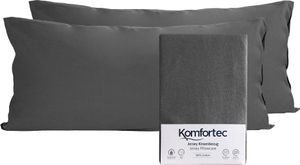 Komfortec 100% Baumwolle Kissenbezüge 2er Set 40x80 cm, Superweicher Premium Jersey Kopfkissenbezug 150 g/m², Kissenhülle, Anthrazit