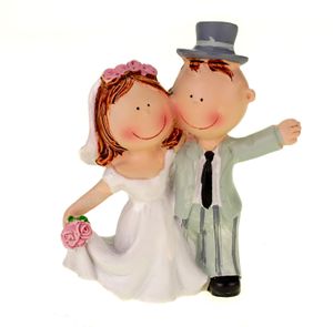 Hochzeitspaar Figur Tischdeko 9 cm - Tortendeko Brautpaar mit Blumenstrauß bunt  Handbemalt Polyresin Brautpaar Hochzeitstorte