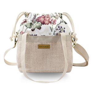 Handtaschen Beuteltasche Damen Tasche A5 - Schultertasche Shopper Bag Stofftaschen Stoffbeutel mit Innentasche Einkaufstasche Blumen Beige