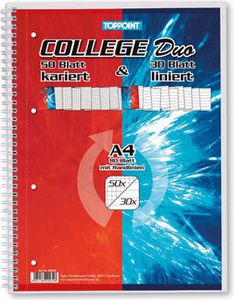 TOPPOINT Collegeblock 2 in 1 liniert und kariert DIN A4 Innen- und Außenrand