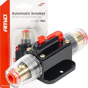 AMiO Automatischer Sicherungsschutzschalter 12–48 V, 80 A – rücksetzbare Sicherung für Auto, Motorrad, Stereo und Audio