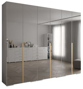 MEBLE KRYSPOL Inova 1 Schrank Spiegel - 236,7x300x47cm - Weiß Weiß Gold