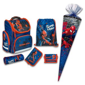 Spiderman CLOU Schulranzen, 6-teilig + 85cm Schultüte Set