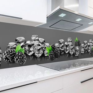 Küchenrückwand Brombeeren 60 x 400 cm, robuste ABS-Kunststoff Platte Monolith mit Direktdruck, grau anthrazit schwarz