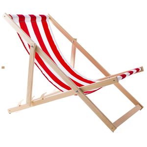 Woodok Liegestuhl aus Buchholz Strandstuhl Sonnenliege Gartenliege für Strand, Garten, Balkon und Terrasse Liege Klappbar bis 120kg Rot/weiß