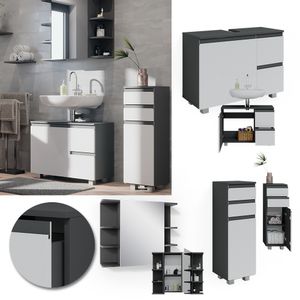 Vicco Badmöbel 3-er Set J-Shape Anthrazit Weiß Holzwerkstoff