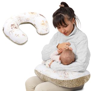 Stillkissen klein Minky 130 x 45 cm - Stillhörnchen kleines Still Kissen Nursing Breastfeeding Pillow für unterwegs Schlummer Bär Khaki