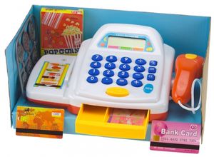 Kaufladen Registrierkasse Kinderkasse mit Rechner geld Einkaufskorb Produkte 