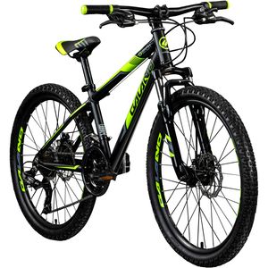 Galano G201 24 Zoll Jugendfahrrad MTB Hardtail 130 - 145 cm Mädchen Jungen Fahrrad ab 8 Jahre Mountainbike 21 Gänge Jugendrad Scheibenbremsen, Farbe:schwarz/grün, Rahmengröße:30 cm