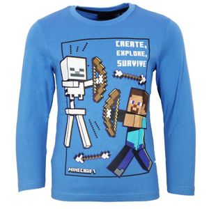 Minecraft Steve Skelett Kinder Jungen Langarmshirt Shirt – Blau / 116