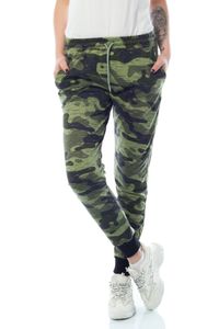 Bongual ® Camouflage Freizeithose Damen Trainingshosen Jogginghose Armee Tarnmuster 36 grün