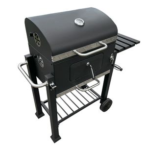 4iQ Kohlegrill mit Gusseisenrost Grillwagen mit 2 Grillflächen 55x36 cm und 535x24 cm Schwarz