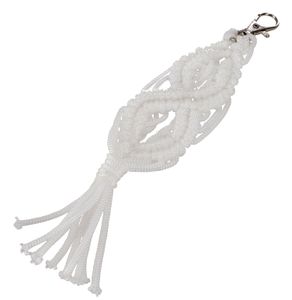 Makramee Schlüsselanhänger, Boho Taschenanhänger - Weiß, Polyester, 18*4 cm, Schlüsselanhänger