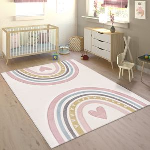 Teppich Kinderzimmer Kinderteppich Spielteppich Pastell 3D Regenbogen Herz Punkte Grösse 160x230 cm