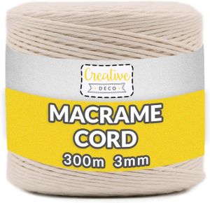 Creative Deco 300m Beige Makramee-Garn Baumwoll-Kordel Baumwoll-Schnur | 985 Fuß | 2-3 mm Dicke 15-lagig Schnur | Große Rolle Naturliche Stark | Perfekt für Basteln, DIY, Handwerk & Stricken