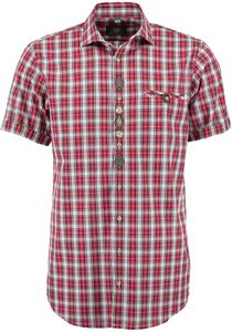 OS Trachten Herren Hemd Kurzarm Trachtenhemd mit Haifischkragen Traioc, Größe:39/40, Farbe:hochrot