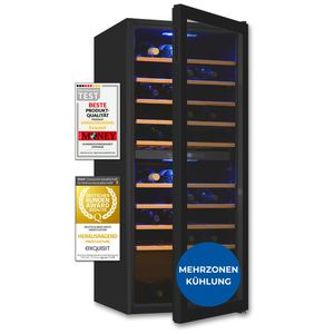 Exquisit Weinkühlschrank 2 Zonen, Platz für 114 Flaschen, 220 Liter, Umluftventilator, Digitale Temperaturanzeige, WS2-114-GTE-160G schwarz
