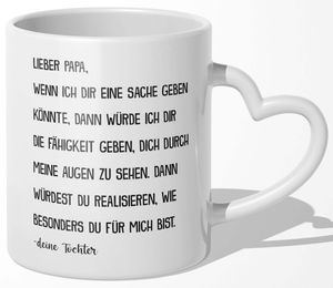 22Feels Papa Geschenk von Tochter Vatertag Vater Tasse Geburtstag Weihnachten Kaffeetasse Männer Haferl Beste Eltern (Herzhenkel Weiss)