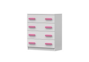 Kommode Sideboards Highboard für das Kinderzimmer 80cm Weiß/Weiß mit 4 Schubladen und rosa Griffe Jonas 02