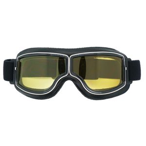 Trend Retro-Brille, Motorradhelmbrille,(Schwarzes Leder, gelbe Gläser)
