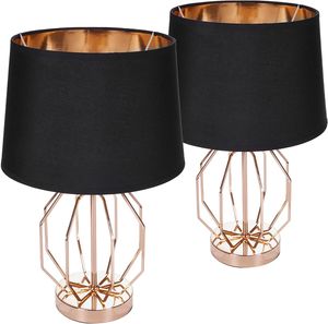 BRUBAKER Sada 2 stolových alebo nočných lámp Vintage Lattice Pattern - moderné stolové lampy s kovovou základňou - výška 45 cm, zlato-čierna