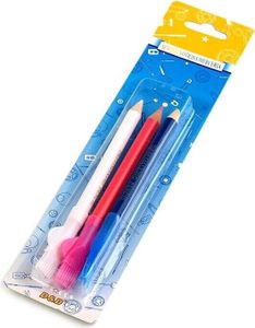 Schneiderkreidestift mit Bürste 3 Stk, weiß, blau, pink, 10cm lang