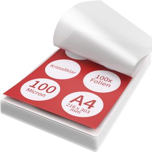 ACROPAQ Laminierfolien A4 - 100 mic, 100 Stück, Glaenzend, , Abgerundete Ecken, Geeignet für Bastelmaterial und Beschilderungen - 18010
