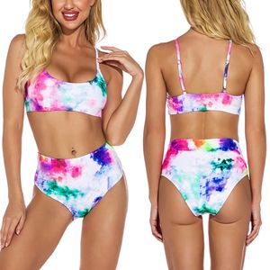 ydance Frauen Tie Dye Zweiteiliger Bikini Set Hohe Taille Badeanzug Badebekleidung,Farbe:Bunt,Größe:XL