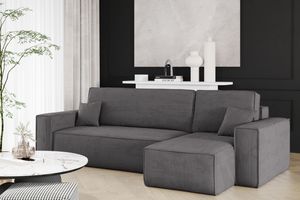 Ecksofa mit schlaffunktion und bettkasten, Sofa L-form, Couch L-form BEST Dicker Cord Dunkelgrau Rechts