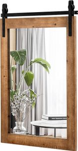 COSTWAY Prostokątne lustro z drewnianą ramą, 76,5 x 56 cm, rustykalne lustro ścienne, nietłukące lustro wiszące z metalowym uchwytem, do przedpokoju, salonu, sypialni (brązowe) COSTWAY Prostokątne lustro z drewnianą ramą, 76,5 x 56 cm, rustykalne lustro ścienne, nietłukące lustro wiszące z metalowym uchwytem, do przedpokoju, salonu, sypialni (brązowe)