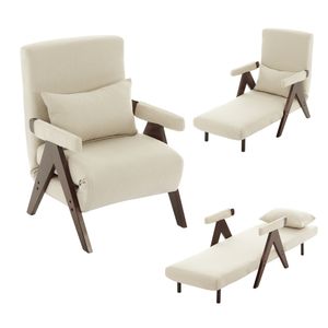 Merax Loungesessel 3-in-1 Klappbarer Umbausessel mit Schlaffunktion, Schlafsessel mit 6-fach verstellbare Rückenlehne, Walnuss