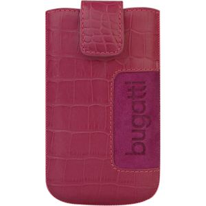 bugatti SlimCase Leather Tasche Apple iPhone Smartphone - Rosa - Leder Body - Samt Interior Material - Croco, Geprägtes Bugatti Logo - Gürtelschlaufe