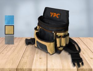 YPC Presto Werkzeug Gürteltasche XL – Werkzeuggürtel, Arbeitsgürtel, wasserfeste Werkzeugtasche mit Hammerschlaufe, reißfester Nylongürtel, 12 Taschen, Sand-Schwarz, 27x21x13cm – 5 kg Tragkraft