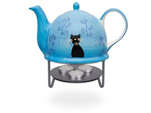 Teekanne mit Stövchen / Teekrug / Teebereiter 1,5l mit Katze